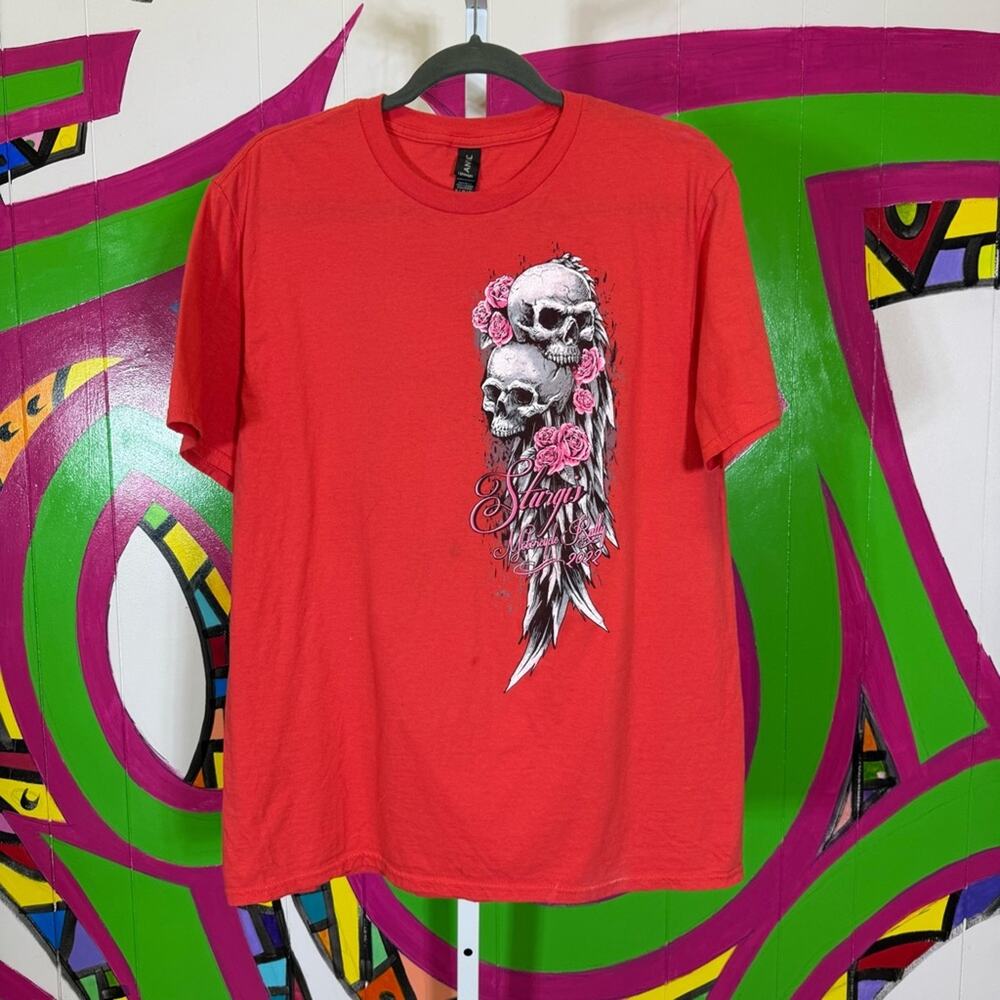 Anvil, Coral Red Graphic Tee With Skull And Roses Sturgis 2022. Size Xl.